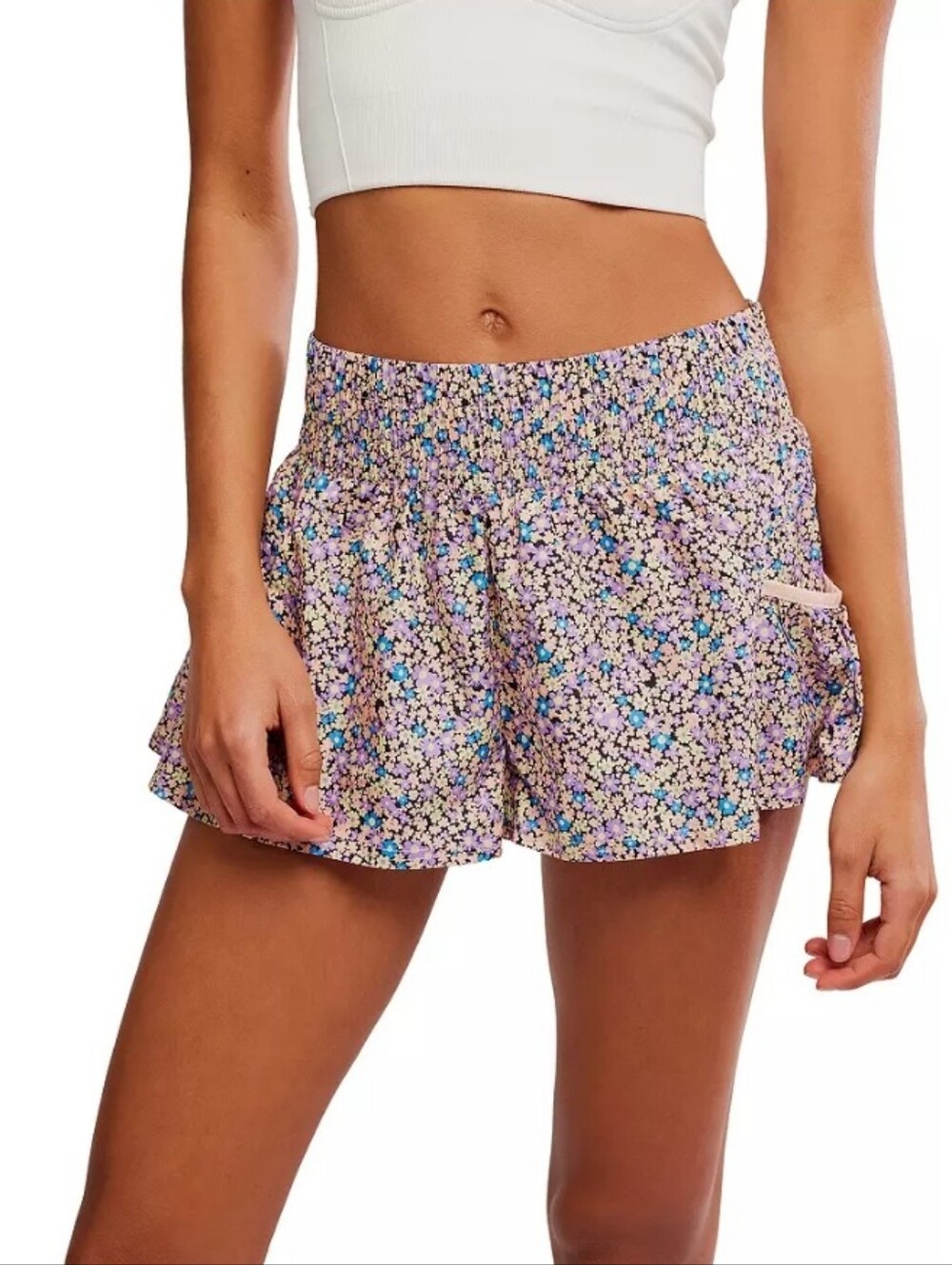 FP Movement Get Your Flirt On Shorts In Ditsy Field Peach Combo, NWT